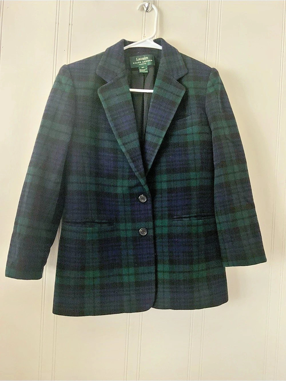 Lauren Ralph Lauren Plaid Wool Blazer in Green & Blue Size 6P